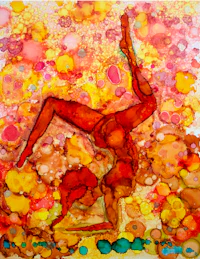 a painting of a woman doing a yoga pose